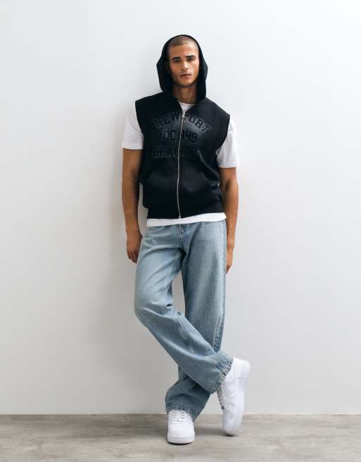 ASOS DESIGN sweat à capuche sans manches zippé coupe relaxed avec imprimé pigmentaire noir, 2 de 5