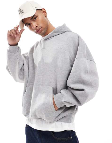 ASOS DESIGN - Sweat à capuche ultra oversize à coutures apparentes - Gris chiné - view 1