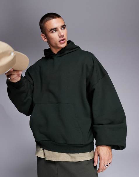 ASOS DESIGN - Sweat à capuche ultra oversize coupe carrée en tissu épais 400 g/m² de qualité supérieure - Vert foncé - view 1