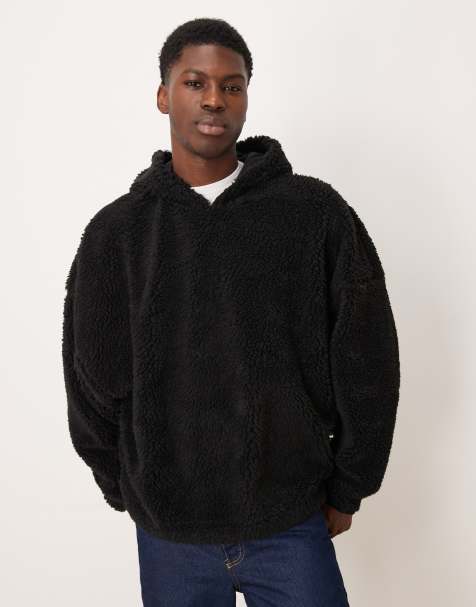 ASOS DESIGN - Sweat à capuche ultra oversize en imitation peau de mouton - Noir - view 1