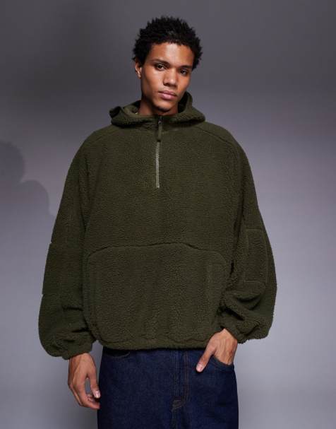 ASOS DESIGN - Sweat à capuche ultra-oversize en polaire à col cheminée zippé - Vert foncé - view 1