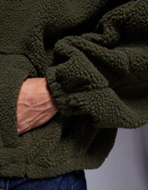 ASOS DESIGN - Sweat à capuche ultra-oversize en polaire à col cheminée zippé - Vert foncé, 5 de 5
