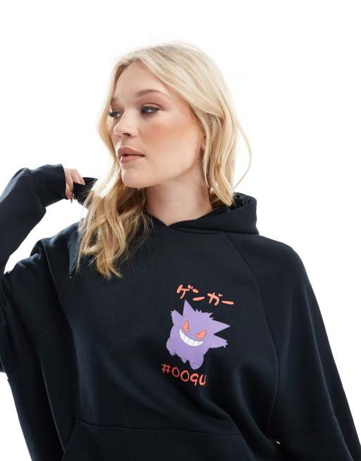 ASOS DESIGN - Sweat à capuche unisexe coupe carrée décontractée avec imprimés Pokémon Ectoplasma - Noir, 4 de 4