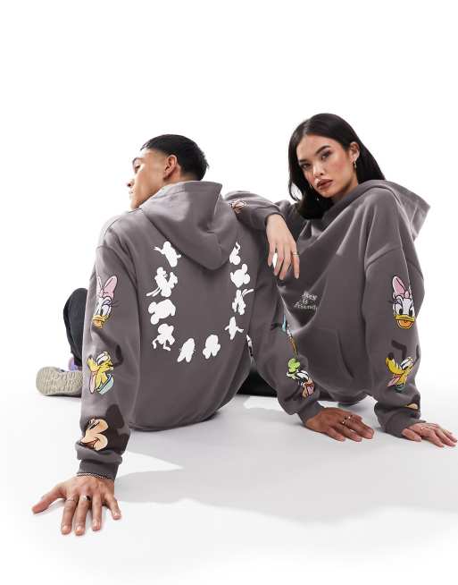 ASOS DESIGN Sweat a capuche unisexe oversize a imprime Disney Mickey Mouse et ses amis Anthracite multicolore ASOS