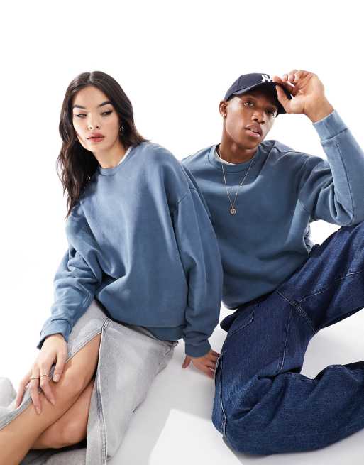 ASOS DESIGN - Sweat à capuche unisexe oversize - Bleu surteint délavé