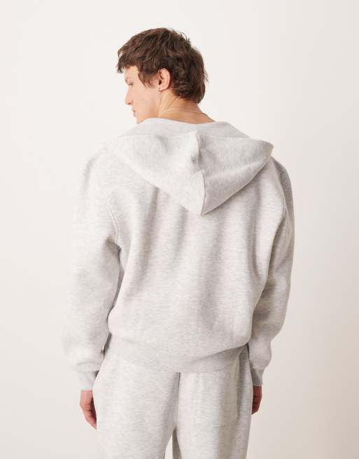 ASOS DESIGN - Sweat à capuche zippé coupe carrée décontractée à imprimé sur la poitrine - Gris chiné, 3 de 5