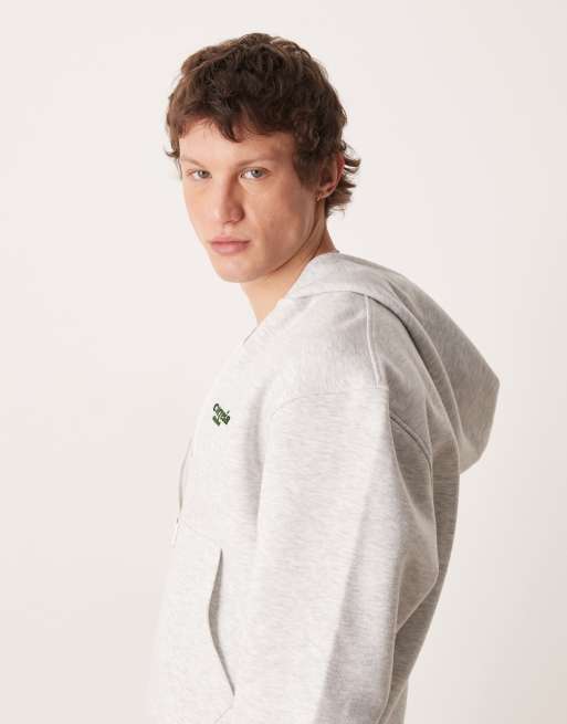 ASOS DESIGN - Sweat à capuche zippé coupe carrée décontractée à imprimé sur la poitrine - Gris chiné, 4 de 5