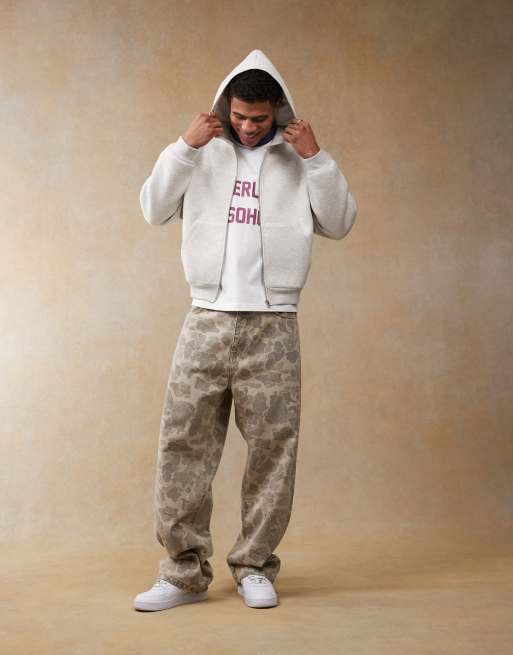 ASOS DESIGN oversized boxy heavyweight scuba zip through hoodie in grey marl