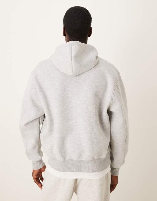 ASOS DESIGN - Sweat à capuche zippé coupe carrée décontractée en tissu épais imitation néoprène - Gris chiné, 3 de 5