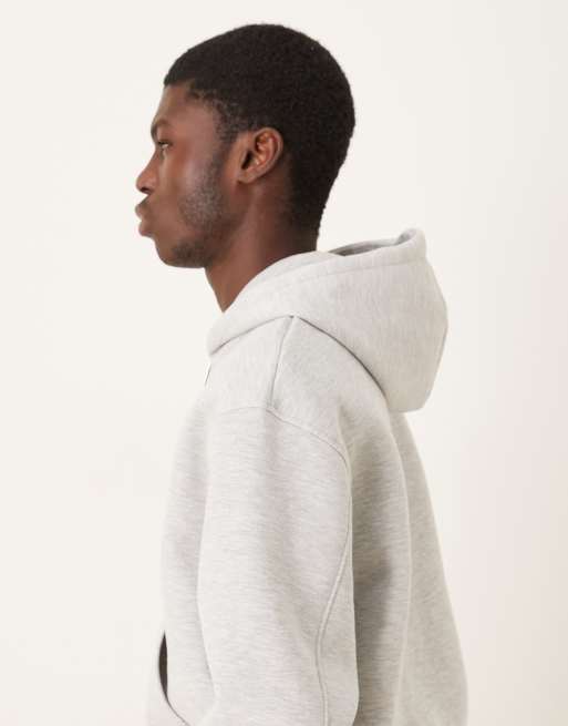 ASOS DESIGN - Sweat à capuche zippé coupe carrée décontractée en tissu épais imitation néoprène - Gris chiné, 4 de 5
