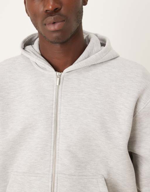 ASOS DESIGN - Sweat à capuche zippé coupe carrée décontractée en tissu épais imitation néoprène - Gris chiné, 5 de 5