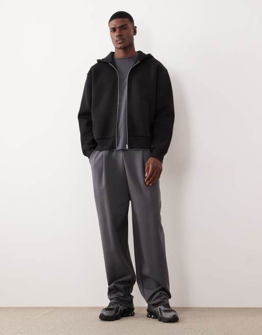 ASOS DESIGN heavyweight scuba boxy oversized zip up hoodie in black