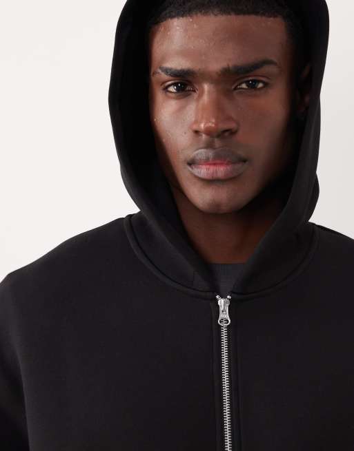 ASOS DESIGN - Sweat à capuche zippé coupe carrée décontractée en tissu épais imitation néoprène - Noir, 5 de 5