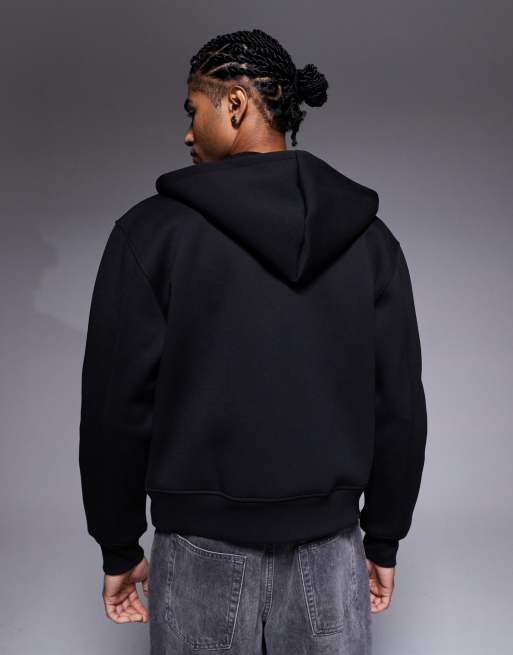 ASOS DESIGN - Sweat à capuche zippé coupe carrée décontractée en tissu épais imitation néoprène - Noir, 3 de 5