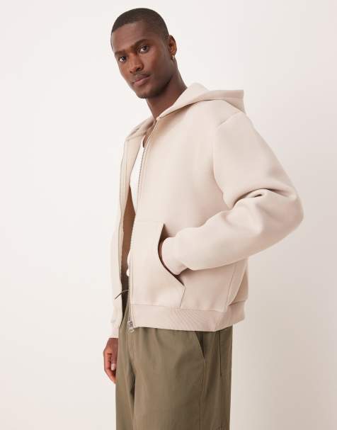ASOS DESIGN - Sweat à capuche zippé coupe carrée oversize en néoprène épais - Beige - view 1