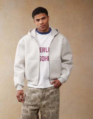 ASOS DESIGN - Sweat à capuche zippé coupe carrée oversize en néoprène épais - Gris chiné