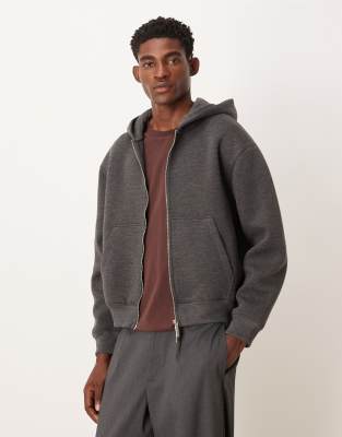 ASOS DESIGN - Sweat à capuche zippé coupe décontractée en tissu effet néoprène - Anthracite-Gris