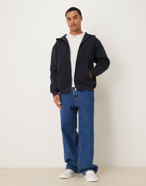 ASOS DESIGN - Sweat à capuche zippé décontractée en tissu épais imitation néoprène - Bleu marine, 2 de 5
