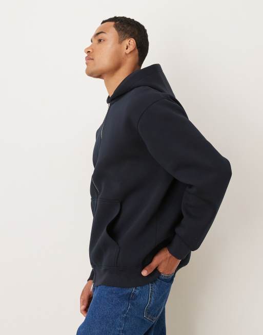 ASOS DESIGN - Sweat à capuche zippé décontractée en tissu épais imitation néoprène - Bleu marine, 4 de 5