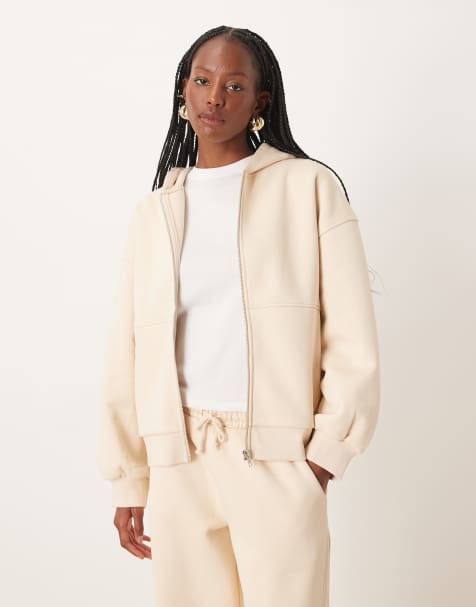 ASOS DESIGN - Sweat à capuche zippé en tissu épais 500 g/m² de qualité supérieure - Crème - view 1