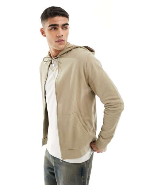 sweat homme a capuche en maille polaire beige homme