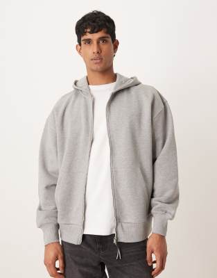 ASOS DESIGN - Sweat à capuche zippé oversize en tissu épais - Gris chiné