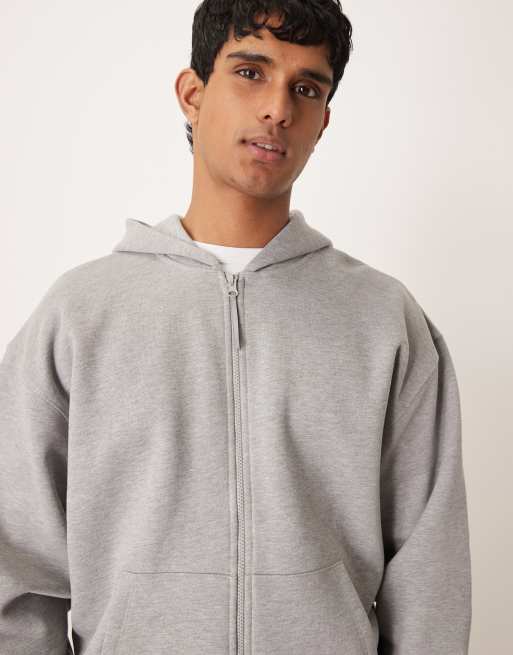 ASOS DESIGN - Sweat à capuche zippé oversize en tissu épais - Gris chiné, 4 de 5