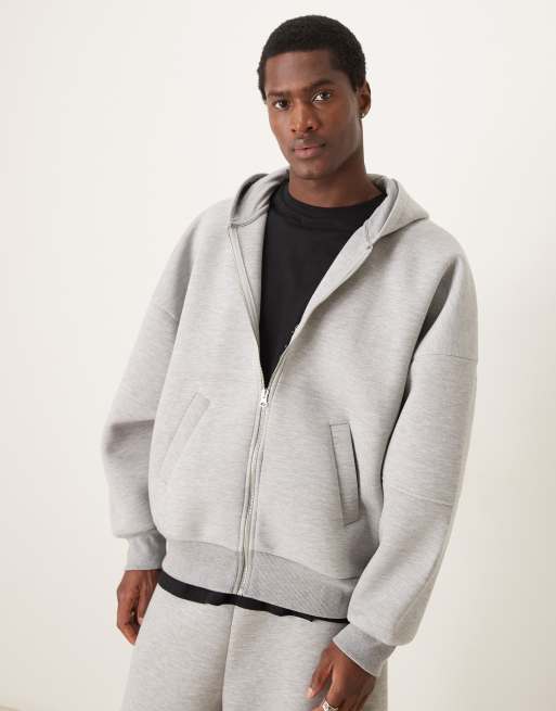 ASOS DESIGN - Sweat à capuche zippé ultra oversize d'ensemble en néoprène avec empiècements aux manches - Gris chiné