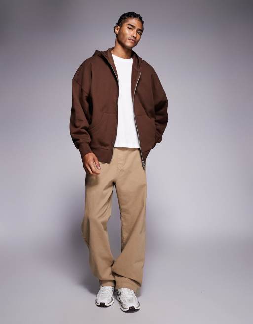 ASOS DESIGN - Sweat à capuche zippé ultra-oversize en tissu épais 400 g/m² de qualité supérieure - Marron, 2 de 5