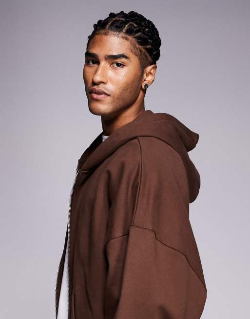 ASOS DESIGN - Sweat à capuche zippé ultra-oversize en tissu épais 400 g/m² de qualité supérieure - Marron, 4 de 5