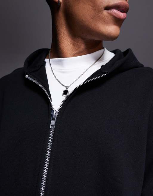 ASOS DESIGN - Sweat à capuche zippé ultra oversize en tissu épais 400 g/m² de qualité supérieure - Noir, 4 de 4