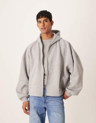 ASOS DESIGN - Sweat à capuche zippé ultra oversize - Gris chiné
