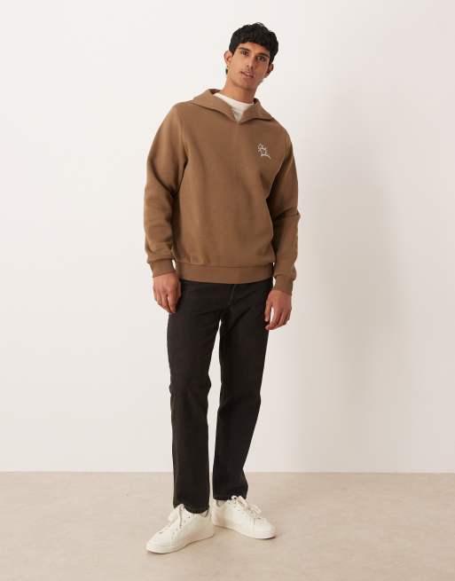ASOS DESIGN - Sweat à col polo avec inscription - Marron, 2 de 5