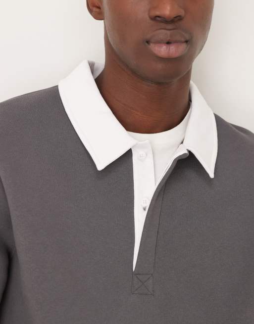 ASOS DESIGN - Sweat à col polo contrastant - Anthracite, 5 de 5