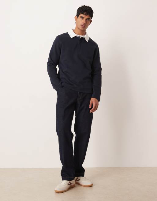 ASOS DESIGN - Sweat à col polo contrastant - Bleu marine, 2 de 5