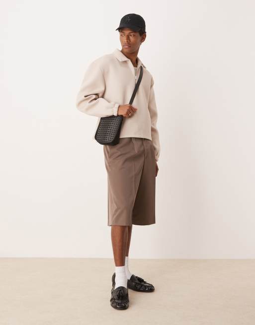 ASOS DESIGN - Sweat à col zippé en tissu épais imitation néoprène coupe carrée décontractée - Beige, 3 de 4