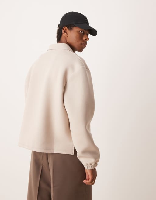 ASOS DESIGN - Sweat à col zippé en tissu épais imitation néoprène coupe carrée décontractée - Beige, 4 de 4