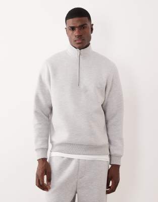 ASOS DESIGN - Sweat à col zippé en tissu imitation néoprène épais - Gris chiné