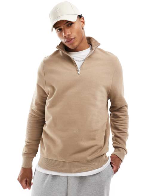 ASOS DESIGN - Sweat à col zippé - Grège