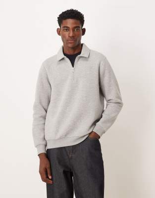 ASOS DESIGN - Sweat à col zippé - Gris chiné