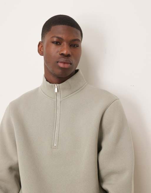 ASOS DESIGN - Sweat à col zippé - Sauge 