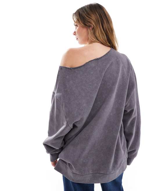 ASOS DESIGN - Sweat à épaules dénudées - Ardoise délavé, 4 de 4