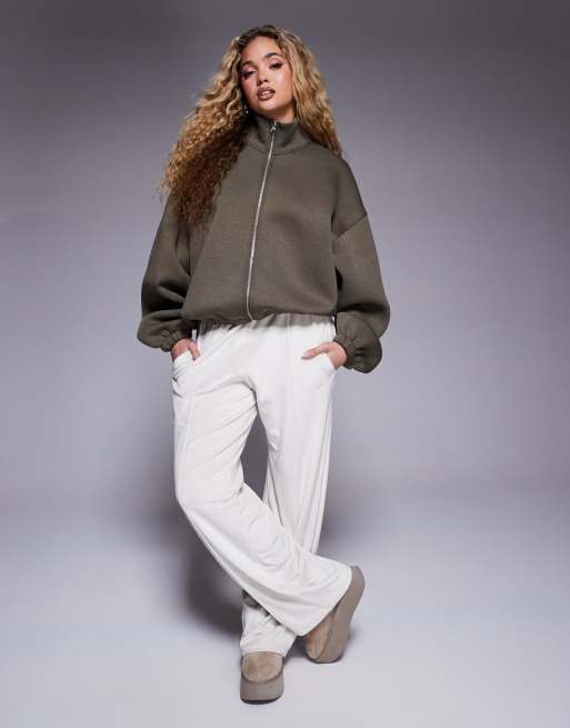 ASOS DESIGN - Sweat à fermeture éclair en imitation néoprène - Kaki, 3 de 4