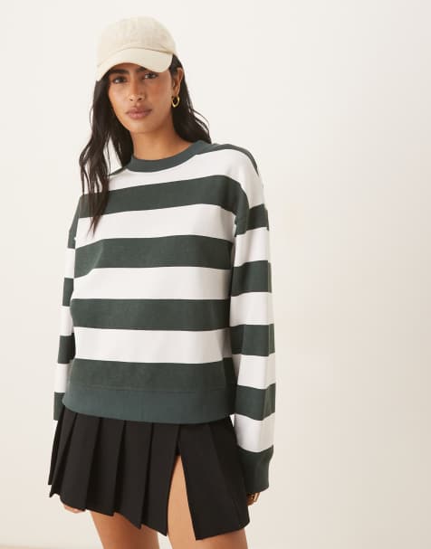 ASOS DESIGN - Sweat à larges rayures - Vert/blanc - view 1