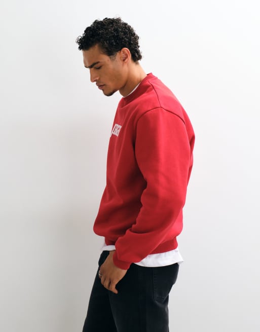 ASOS DESIGN sweat ample à col rond avec imprimé pigmentaire rouge en polycoton, 5 de 5