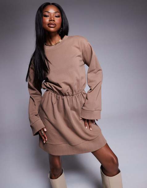 ASOS DESIGN sweat asymmetric mini dress in beige - view 1