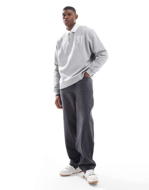 ASOS DESIGN - Sweat avec col polo blanc contrastant et imprimé sur la poitrine - Gris chiné, 2 de 4