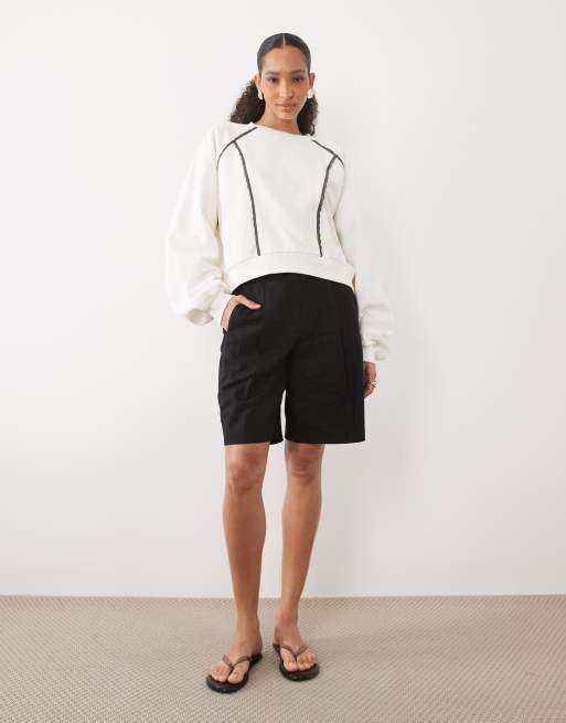 ASOS DESIGN - Sweat avec détails en dentelle - Crème, 2 de 4