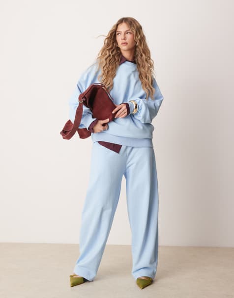 ASOS DESIGN sweat barrel leg jogger in sky blue