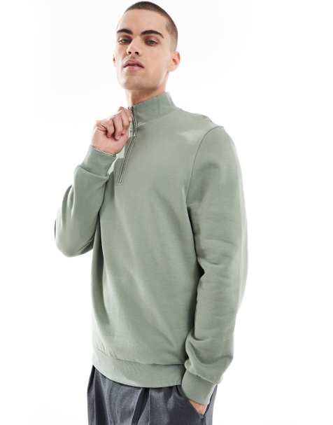 ASOS DESIGN - Sweat basique à col zippé - Vert moyen - view 1